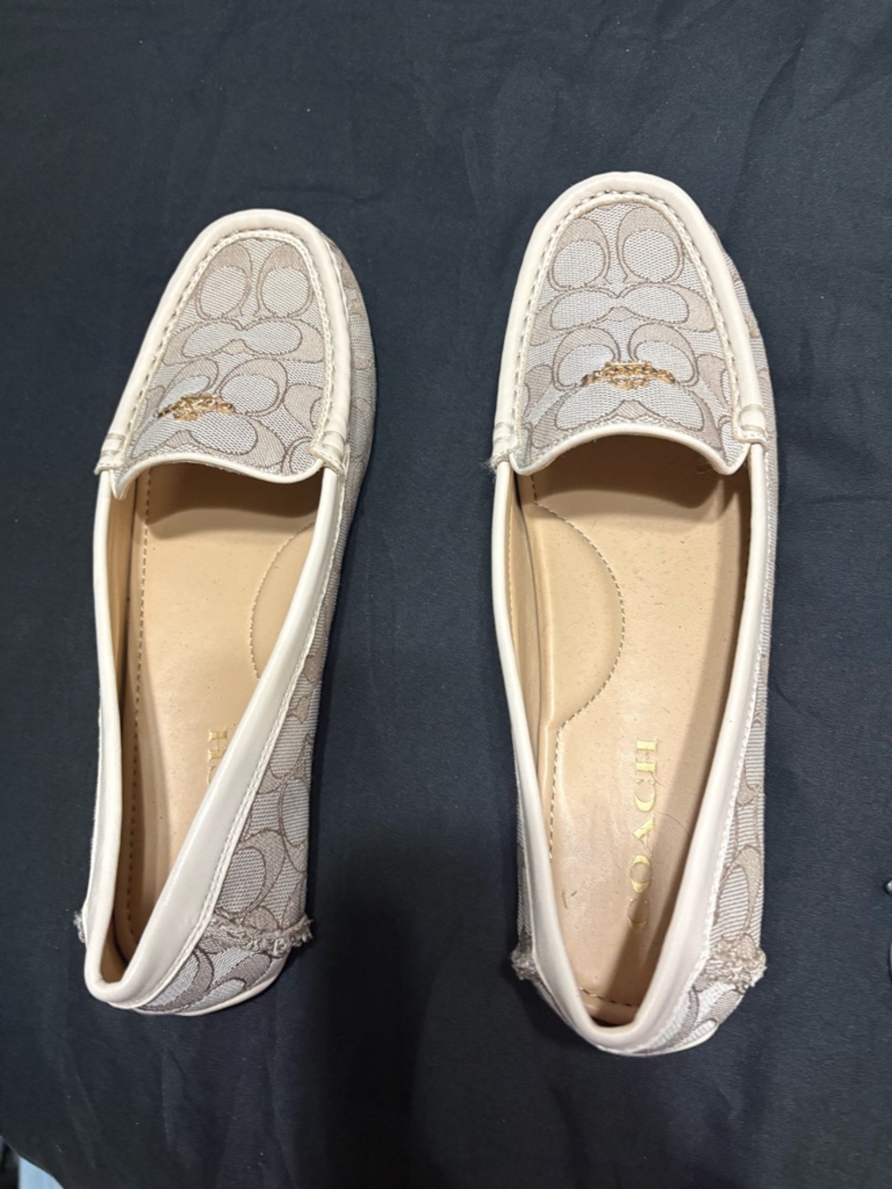 Coach Signature Canvas Slip-On Loafers in Khaki and Chalk